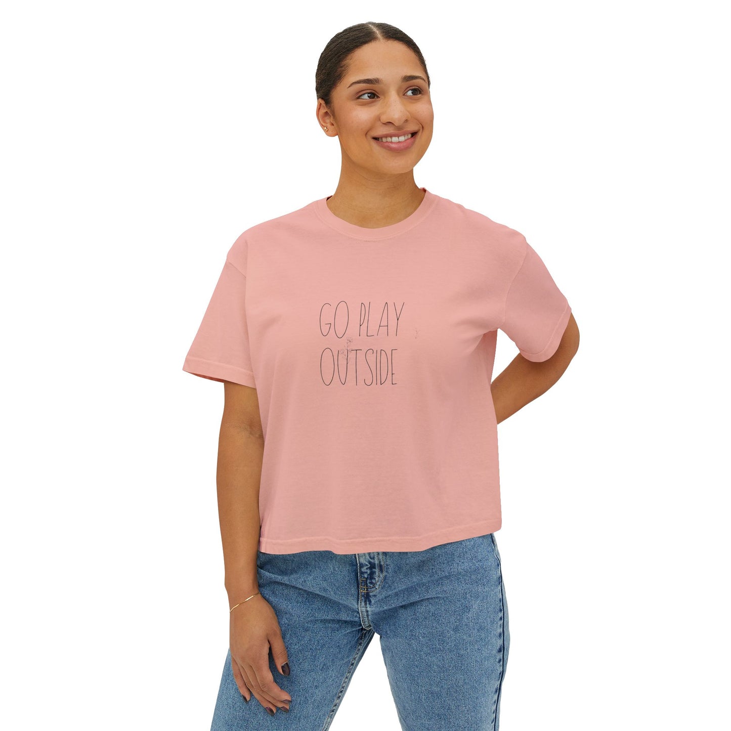 Women's Boxy Tee - GO PLAY OUTSIDE, Casual Summer Tee, Outdoor Adventure Shirt, Gift for Nature Lovers, Soft Cotton Top