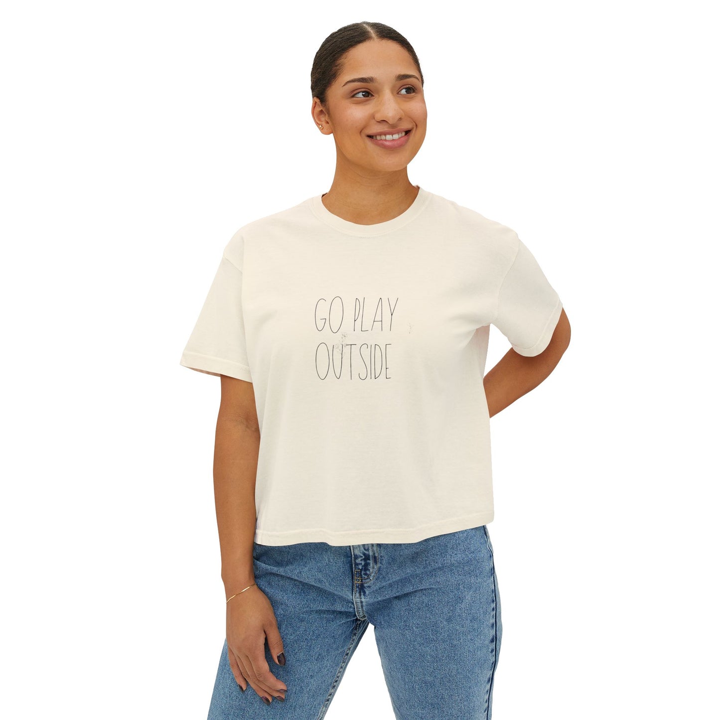 Women's Boxy Tee - GO PLAY OUTSIDE, Casual Summer Tee, Outdoor Adventure Shirt, Gift for Nature Lovers, Soft Cotton Top