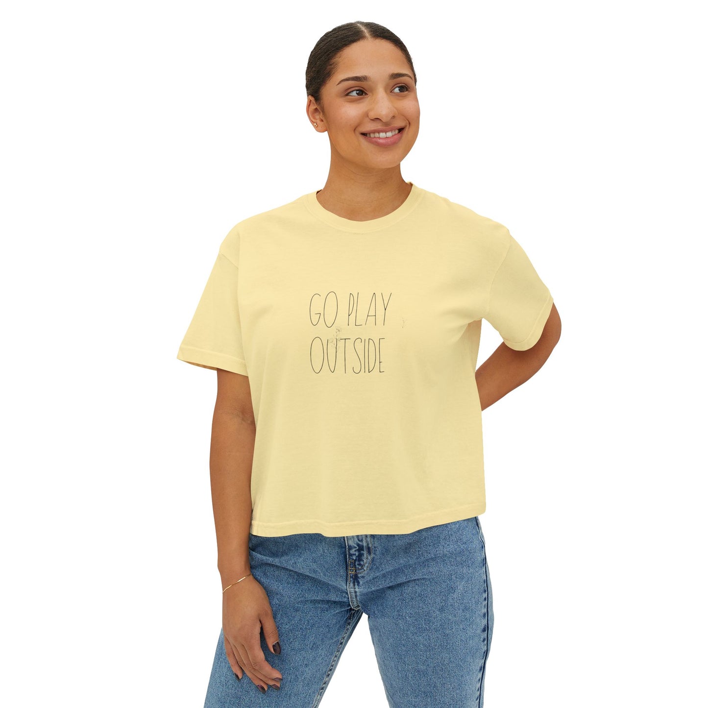 Women's Boxy Tee - GO PLAY OUTSIDE, Casual Summer Tee, Outdoor Adventure Shirt, Gift for Nature Lovers, Soft Cotton Top