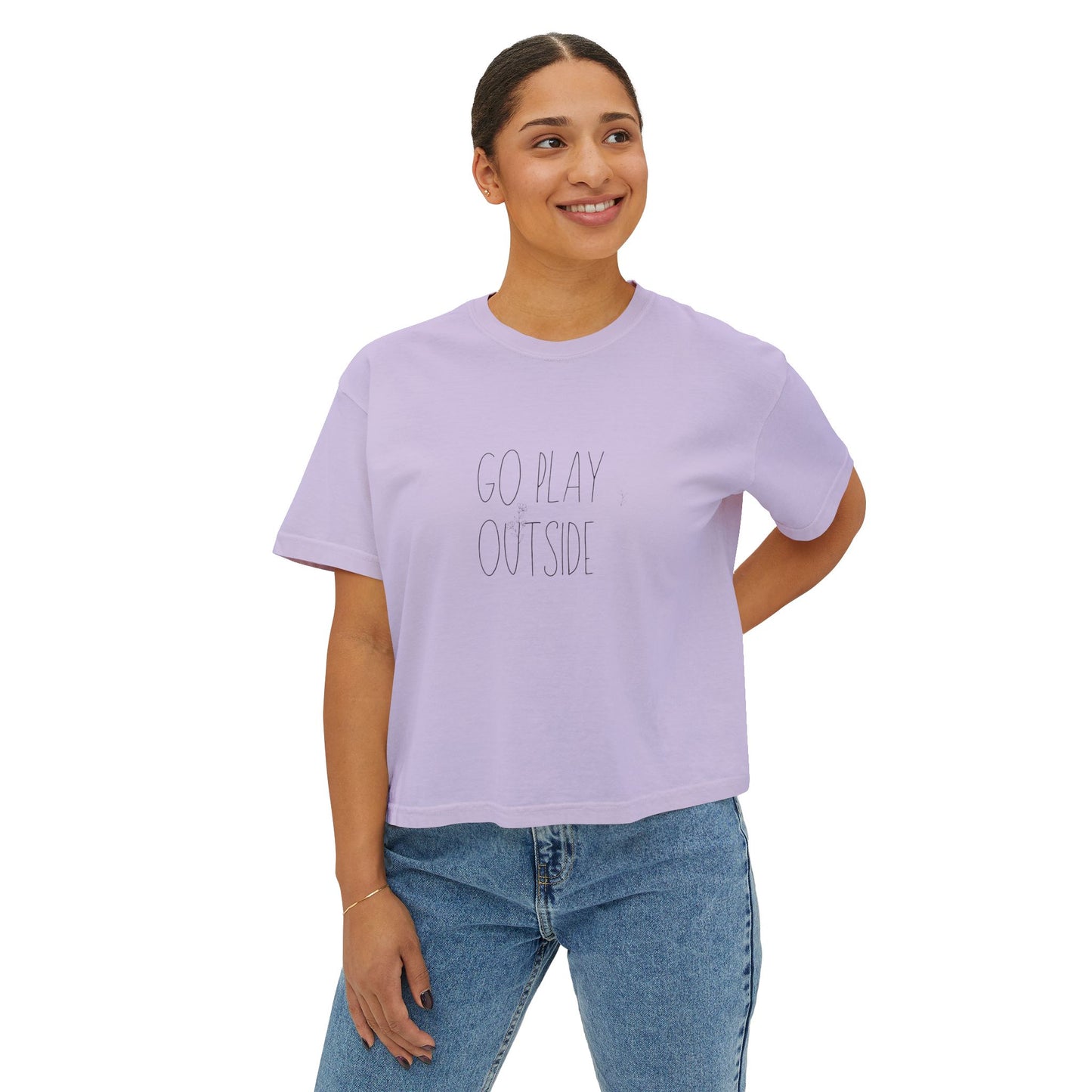 Women's Boxy Tee - GO PLAY OUTSIDE, Casual Summer Tee, Outdoor Adventure Shirt, Gift for Nature Lovers, Soft Cotton Top